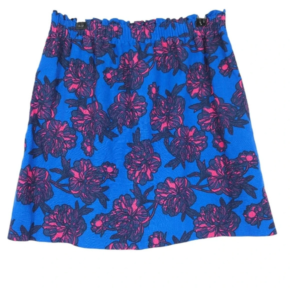 J.CREW Flare A Line Skirt Linen Blue Floral Pull On Stretch Waist Lined - Picture 3 of 5